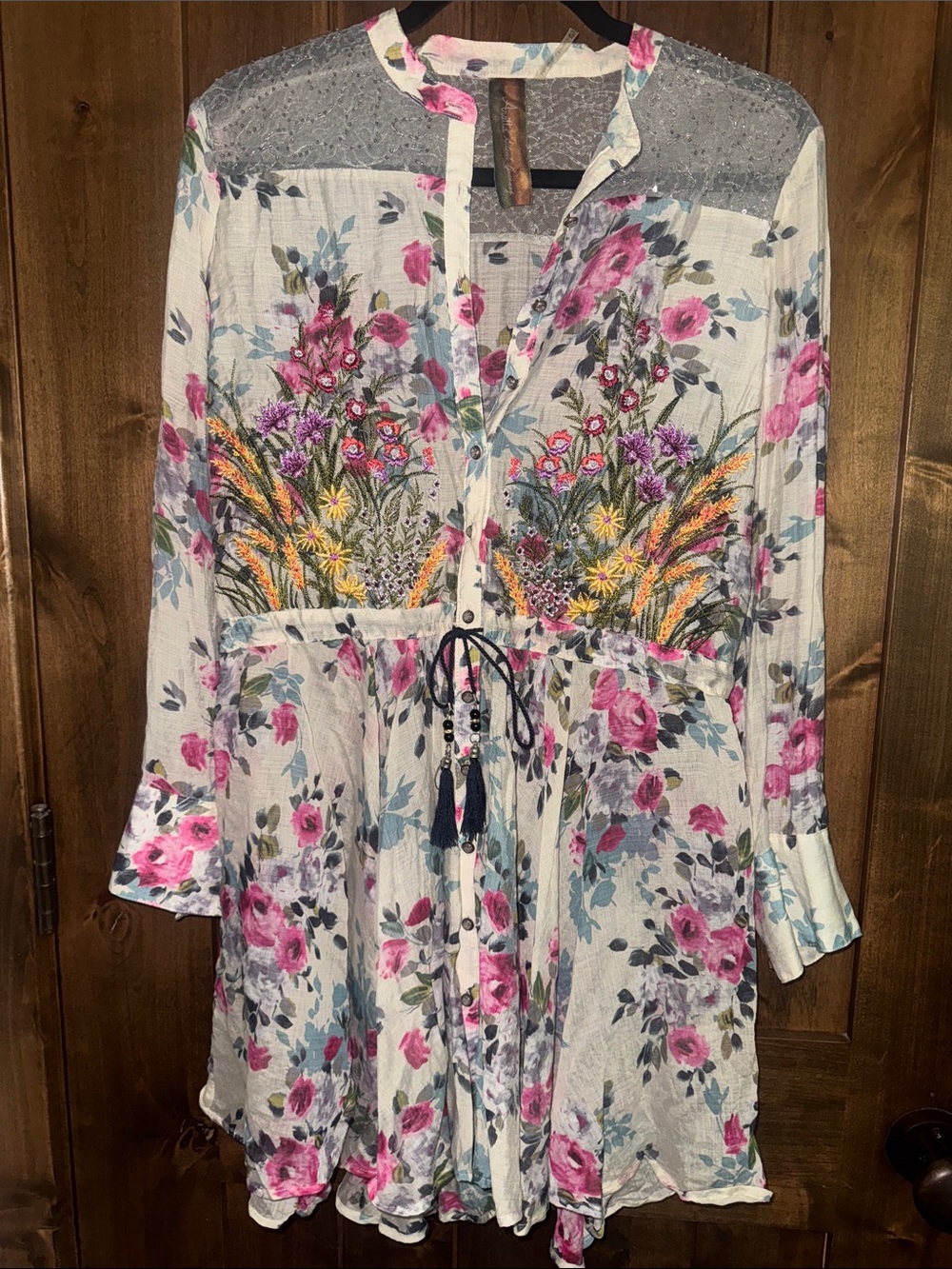 Boho Floral Tunic Top - Pink Floral Print